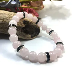 パワーストーン ブレスレット ローズクォーツ 天然石ブレス （ブラック）レディース 女性  数珠ブレス 開運 プレゼント ギフト [20]