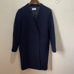 【美品】プラステ　ノーカラー　ロングコート　レディース　M ネイビー　ウール