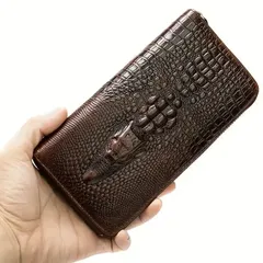 財布 メンズ 牛革 皮 ウォレット ビジネス カード20枚以上 長財布 アウトドア ロングウォレット トラベル 耐久性 ワニ財布財布 ワニ柄財布 アンティーク風 革財布 小銭入れ コイン入れ iPhone 薄型 男の子 お札おらない おしゃれ 置き忘れ防止 黒