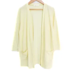 グローブ grove ニットカーディガン 薄手 ロング丈 七分袖 前開き シースルー 無地 M 黄色 イエロー /FF14