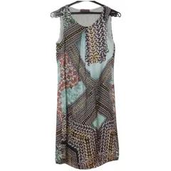 RE188 ANNA BASSANI アンナバッサーニ  ノースリーブワンピース　総柄　とろみ　マルチカラー　レディース　Sサイズ　イタリア製　高級感　オシャレ　希少