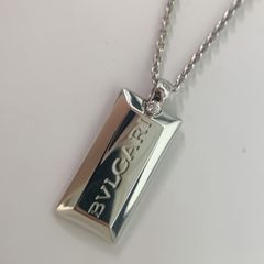 【中古】ブルガリBVLGARI　インゴットネックレス ダイヤ K18WG 一粒ダイヤ 1粒ダイヤ ロゴ ペンダントネックレス ホワイトゴールド