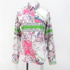 46サイズ✨エトロ♡ストール付きシルクブラウスロゴボタンリボン派手柄花柄