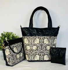 【裁縫ストア・ボヌール】大人かわいい　ウィリアムモリス　ベストオブモリス  ピンパーネル柄　トートバック　合皮ハート柄キルト　ポーチ/サコッシュ　ミニポーチ　ショルダーバッグ　ハンドバッグ　ハンドメイド　ショルダーストラップ　ゴージャス / №500-526