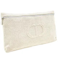 ディオール ボーテ ポーチ ノベルティ 化粧ポーチ コットン リネン ナチュラル系 生成り系 DIOR BEAUTE コスメポーチ コスメティックポーチ マルチポーチ マルチケース 小物入れ ブランド小物 C.Dior【中古】