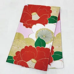 袋帯 中古 正絹  西陣織 振袖 成人式 六通 椿 レトロ