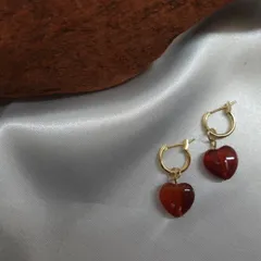 天然石フープピアス レッドアゲート(ハート)