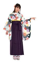 07-A×袴:濃紫(袴下帯:レモン×ブルー)_袴 M [KYOETSU] [キョウエツ] 袴セット 二尺袖着物 花和柄 無地袴 3点セット(着物、袴、袴下帯) レディース (袴 M, 07-A×袴:濃紫(袴下帯:レモン×ブルー))