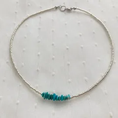 天然石ターコイズとビーズのチョーカー／ネックレス