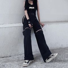 2WAY ⭐️ セパレートカーゴパンツ カットアウト絶対領域 ダンス地雷系 韓国ストリート人気　サブカル　ストリート　サブカル　服　パンツ　半ズボン　黒　おしゃれ　ハーフパンツ　夏　多機能　和モダン