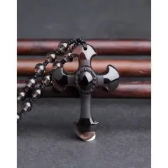 石街スモーキークオーツフロスト十字架ペンダントトップネックレス