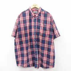 XL/古着 半袖 シャツ メンズ 90s 大きいサイズ ロング丈 ボタンダウン 紺他 ネイビー チェック 25jun16 中古 トップス