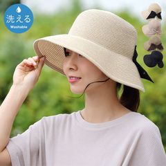 新品　つば広ハット　折り畳み　バックスリット　ビックリボン　洗える　日焼け対策