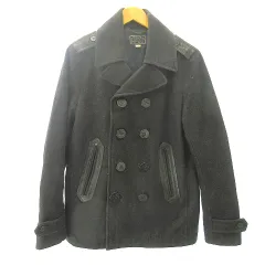 ディーゼル DIESEL Pコート ジャケット ウール ラムレザー 切替 黒 ブラック M ■GY09のサムネイル