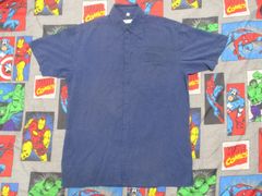 Ben Sherman 比翼仕立て シルク半袖シャツ S 紺 USA古着 ベンシャーマン