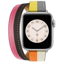 二重巻き型 オレンジホワイトシルバーバックル_384041mm コンパチブル アップルウォッチ バンド コンパチブル apple watch バンド レディース レザー 本革 2重巻き 細い iWatch Series 987654321SESE2全機種対応