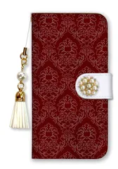 iPhone12 Pro Max ケース 手帳型 アイフォン12 プロマックス スマホケース パール デコ ストラップ付  おしゃれ レザー ダマスク柄 上品 大人 可愛い かわいい ブランド ピンク カラー08