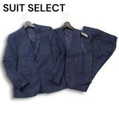 SUIT SELECT スーツセレクト 通年 背抜き★ ヘリンボーン 3ピース セットアップ スーツ Sz.A5　メンズ ネイビー ビジネス