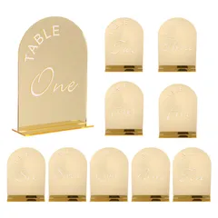 uxcell アーチアクリルサイン スタンド付き アクリル アーチテーブルナンバーホルダー ウェディング テーブルセンターピースの装飾用 金色ミラー 12.7 x 17.8 cm ナンバー1-10 10個