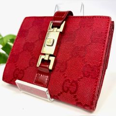 GUCCI グッチ ジャッキー GG柄 GGキャンバス レザー 二つ折り 財布 ウォレット 小銭入れ 折り財布 レッド系 メンズ レディース ユニセックス B-216