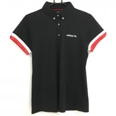 【超美品】アディダス 半袖ポロシャツ 黒×白×レッド ボタンダウン レディース OT/XG ゴルフウェア adidas