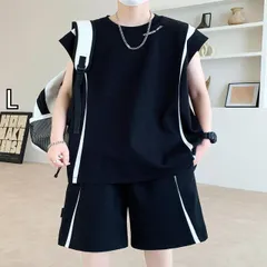[L ]メンズ ファッション 服 男性用 オシャレ シンプル 大人 かっこいい ストリート 半袖 パンツ スーツ 冷感 コットン ランニング ベスト ウエスト コート スポーツ ウェアノースリーブ Tシャツ 