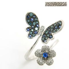 Rocca アウイナイト 0.023ct ダイヤモンド サファイア バタフライ リング 750 ホワイトゴールド K18WG D0.35 S0.20ct 蝶 ロッカ ◆送料込◆質屋-10837