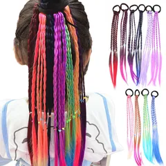 6PEIN011HC-編み込みウィッグ ゴム付き 三つ編み エクステ カラフル編み込み ヘアゴム ウィッグ ポニーテール ダンスウィッグ つけ毛 エクステウィッグ  へアゴム 子供 キッズ ガールズ ヘアアクセサリー 髪飾り 毛束 派手 ハロウィン