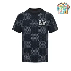 【ダミエ柄×LVストラスパッチ♢】Louis Vuitton *Tシャツ ☆Louis Vuitton☆ダミエ ストラス LV パッチ コットン Tシャツ