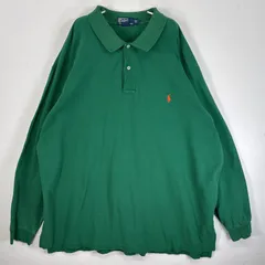 古着 90's/90年代 ポロバイラルフローレン Polo by Ralph Lauren 鹿の子 長袖 ポロシャツ ロゴ 刺繍 2ボタン 大きいサイズ 3XLT TALL  グリーン 無地 メンズ