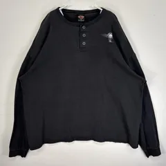 古着 00’s/00年代 ハーレーダビッドソン HARLEY DAVIDSON 長袖Tシャツ ヘンリーネック 両面 ラバープリント USA製 3XL  ブラック メンズ