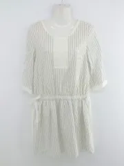 ◇ un dix cors アンディコール ストライプ 七分袖 膝丈 ワンピース サイズ38 オフホワイト レディース P  【中古】 【1211230007809】