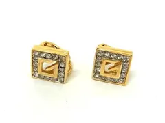 ■美品■ GIVENCHY ジバンシィ ヴィンテージ ラインストーン クリップ式 イヤリング アクセサリー ゴールド系×シルバー系 DJ2686
