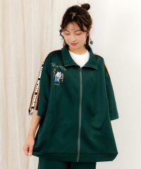 ScoLar Parity（スカラーパリティ）カンフークマ刺繍 ジャージハーフブルゾン　ブラック、グリーン、パープル　352104