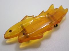 本べっ甲　「双鯉」　白甲　帯留　アンティーク　4分紐用