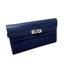 HERMES エルメス 財布 ケリーウォレット シルバー金具 X刻印 箱付き ブルー ネイビー
