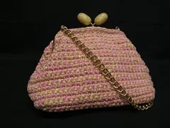 ■極美品■ CAPAF カパフ ラフィア×コットン がま口 ミニ ハンドバッグ ショルダーバッグ 肩掛け レディース ピンク系 FP5844