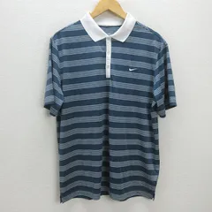 G■ナイキ/NIKE GOLF DRY-FIT 半袖ドライポロシャツ/ボーダー【XL】青系/men's/141【中古】■