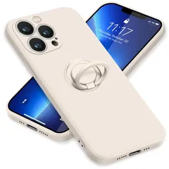 ZHUAZHULE iPhone13 Pro ケース リング付き シリコン アイフォン13Pro スマホケース スタンド機能 カバー 耐衝撃 レンズ保護 360°回転 車載ホルダー ストラップホール付き 滑り止め 指紋防止 薄型 （オフホワイト） 1