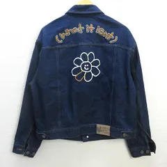 H■ワットイットイズント/What it isNt スマイルフラワー刺繍 デニムジャケット Gジャン【L】MENS■40【中古】