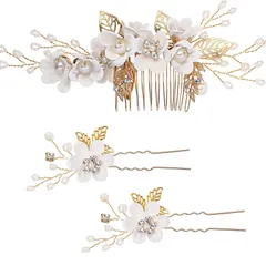 【新着商品】ヘアピン ヘア飾り Uピン 結婚式 コーム お呼ばれ フラワー 和装用髪飾り パール ウェディング 和装髪飾り 成人式 3点セット 七五三 浴衣 披露宴 飾り パーティー 髪 卒業式 花 入学式 ヘアアクセサリー 和装 髪飾り (ホワイト)