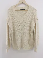 ◇ Heather ヘザー 透かし編み Vネック 長袖 ニット セーター サイズF アイボリー レディース E  【1304100006641】