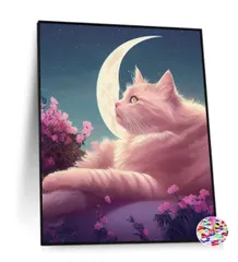 【新着商品】ダイヤモンドアート スクエア 四角 ダイヤモンドペインティング 手作り絵画 全面貼り付けタイプ ビーズアート 30x40cm ピンクの猫