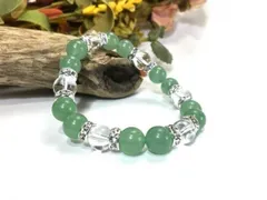 アベンチュリン×水晶 パワーストーン ブレスレット 天然石ブレス　10mm (ロンデル：シルバー) メンズ・レディース　浄化済み △