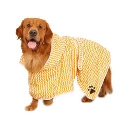 FUPUONE 犬用バスローブ ガウン マイクロファイバー タオル地 ストライプ 超吸収 (イエロー, L) [イエロー] [L]