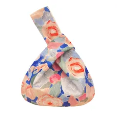 お正月に 夏祭り 女の子 七五三 卒業式 花火大会 和柄 浴衣用 小銭入れ 手持ちポーチ お祭り バック 和風小物入れ ミニ ハンドバッグ 巾着袋 手提げバッグ 油絵花柄 和装バッグ レディース 巾着バッグ [Muzhilun]