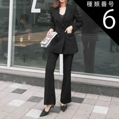 種類6：ホワイト/S ハイウエスト ロングジャケット フレアパンツ パンツスーツ セットアップ ロング ロング丈 袖あり 長袖 Vネック 襟付き タイト ポケット 前開き 上下セット 2点セット ツーピース 大人可愛い きれいめ シンプル 大人 上品 おしゃれ