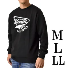 スウェットトレーナー 《Beach柄：ブラック》 新品 未使用 裏起毛 スエット アメカジ クルーネック フリース 刺繍 プリント 【X1C】【ゆうパケット】 ファッション メンズ トップス