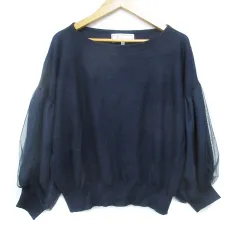 ロペピクニック ROPE Picnic ニットカットソー 八分袖 ラウンドネック 切替 チュール 無地 38 紺 ネイビー /FF32