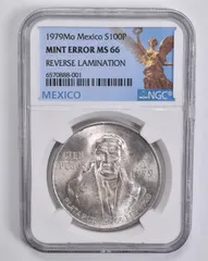 メキシコ 100ペソ 大型銀貨 1977年 クリスタルガラス封入 置物 1977年〜1979年 (新品) メキシコ 100ペソ 流通 銀貨 | ゴールド